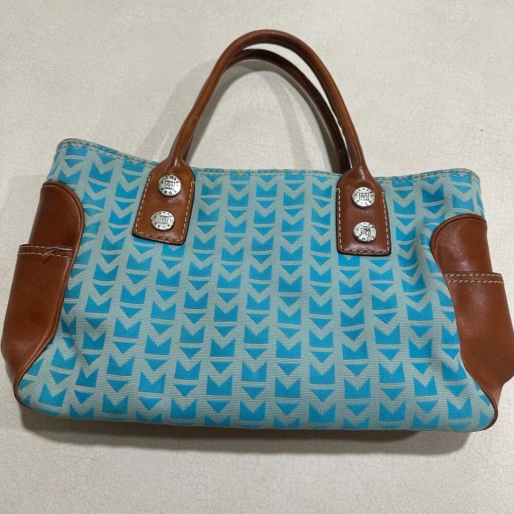 Michael Kors Blue Canvas Leather Logo Tote Handbag